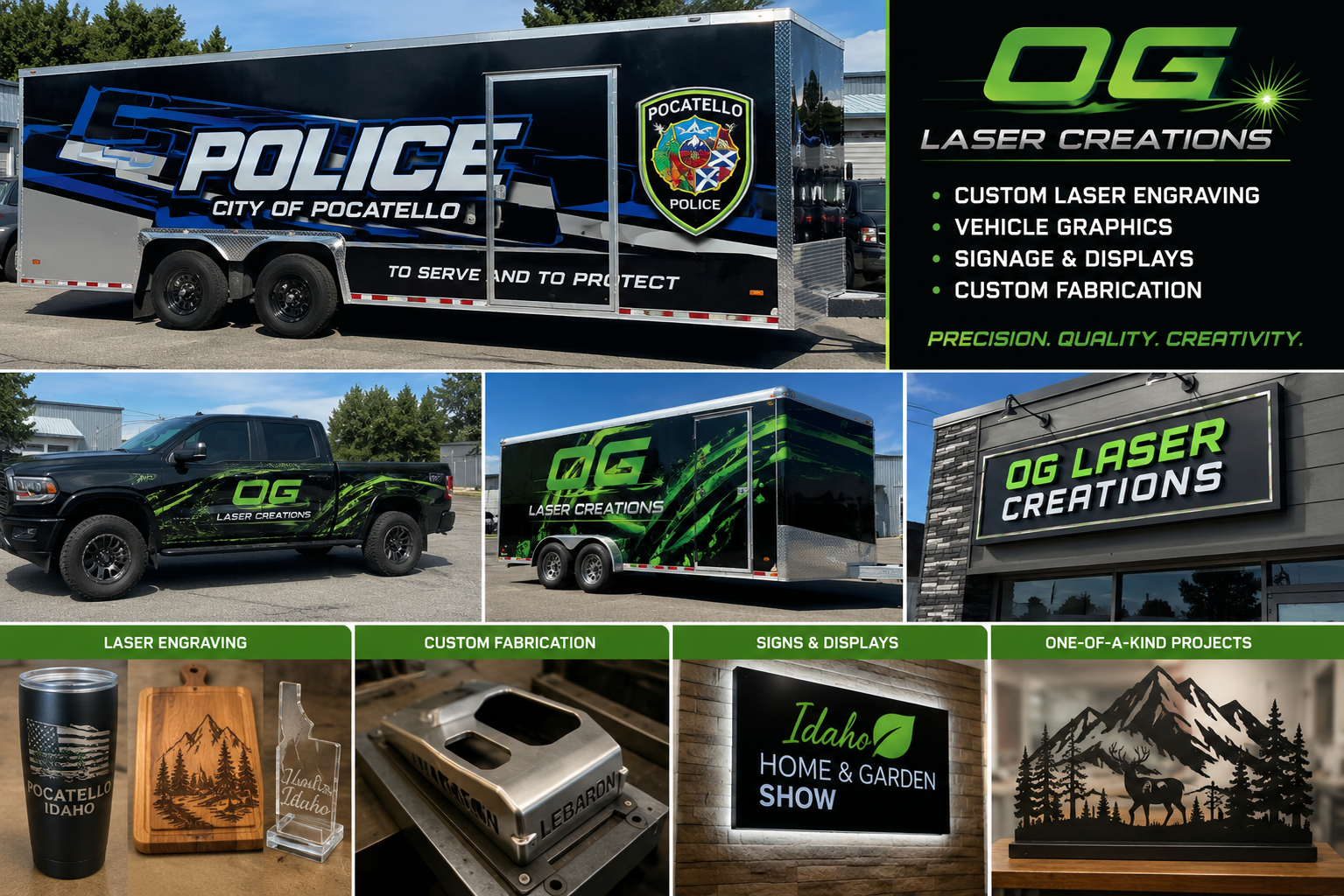 OG Laser Creations custom laser engraving vehicle graphics signage and fabrication portfolio